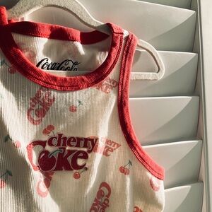 Coca Cola Cream Ribbed Tank with Red Trim & Cherry Graphic